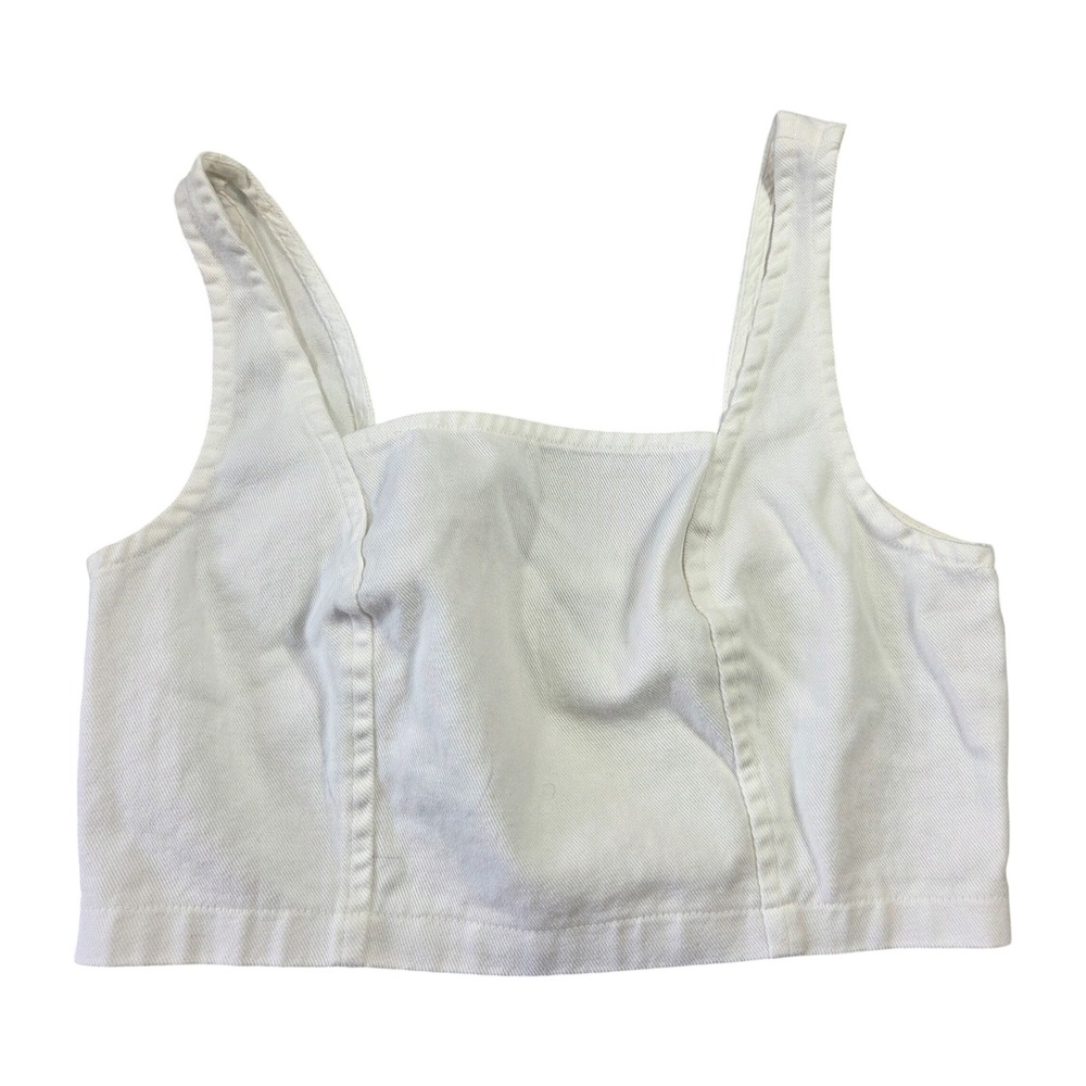 Hurley Womens White Cotton Twill Smocked Back Crop Top Square Neck Size M Skater